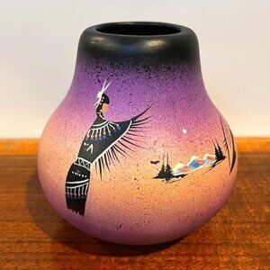 Navajo Native American Purple Squat Pottery Vase